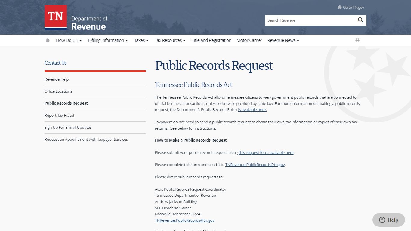 Public Records Request - Tennessee