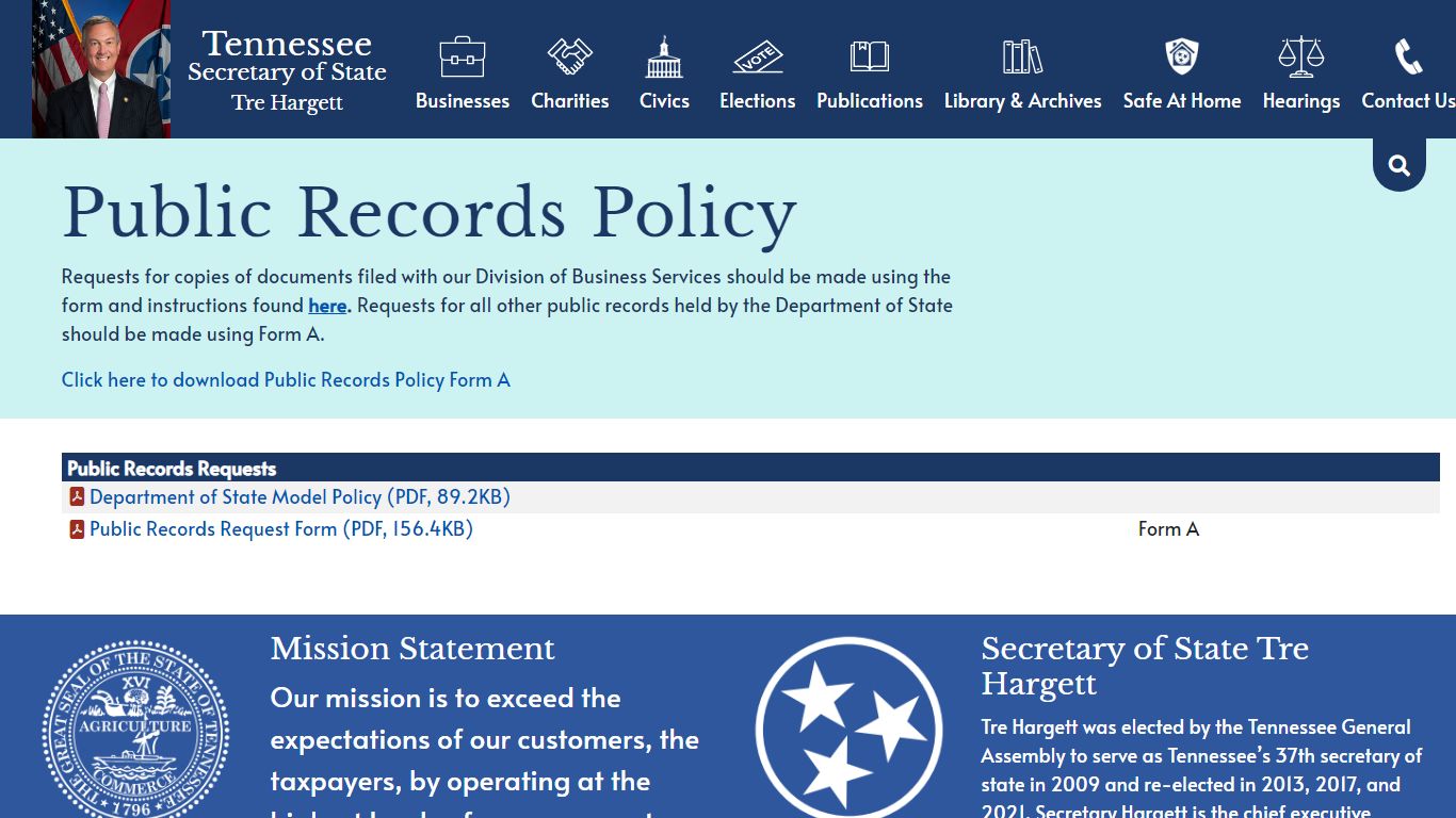 Public Records Policy | Tennessee Secretary of State